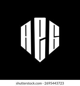 Un diseño de logotipo de monograma hexagonal negro de tres letras en blanco y negrita