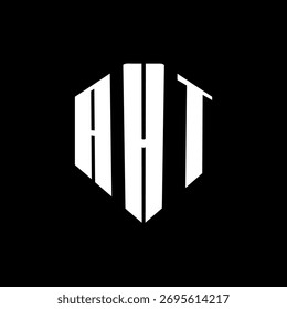 A bold white three-letter a black hexagonal monogram logo design