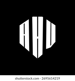 Un diseño de logotipo de monograma hexagonal negro de tres letras en blanco y negrita