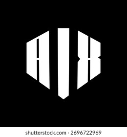 Un diseño de logotipo de monograma hexagonal negro de tres letras en blanco y negrita