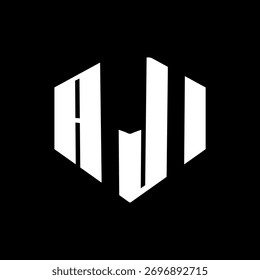 Un diseño de logotipo de monograma hexagonal negro de tres letras en blanco y negrita
