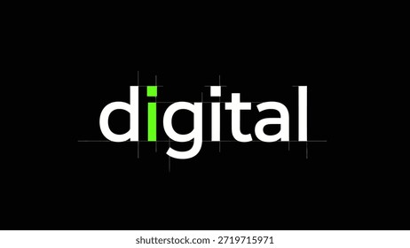 Una palabra en blanco y audaz "digital" se presenta contra un fondo negro. La letra 'i' dentro de la palabra se resalta en un verde vibrante, agregando un