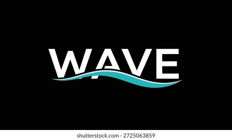 A bold, white word "WAVE" is presented in a clean, modern font against a stark black background. A vibrant teal wave graphic underscores the text,