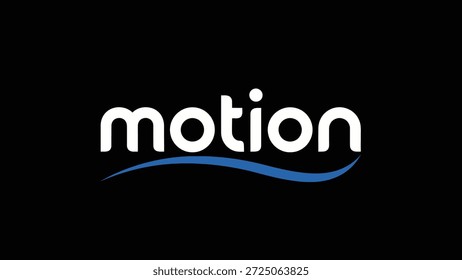 A bold white wordmark 'motion' is centrally placed on a stark black background, accented by a subtle, elegant blue wave graphic beneath it. This