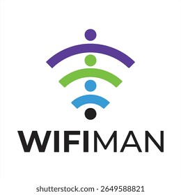 Bold WIFI MAN Logo Showcasing Wireless Connectivity in a Modern and Eye Catching Visual Concept Brand Identity Design