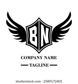 A bold winged shield emblem with customizable initials A-Z. Sleek black-and-white vector, perfect for branding, sports teams, motorcycle clubs, gaming,apparel and High-quality
