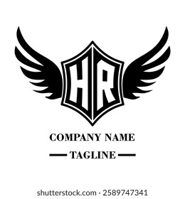 A bold winged shield emblem with customizable initials A-Z. Sleek black-and-white vector, perfect for branding, sports teams, motorcycle clubs, gaming,apparel and High-quality
