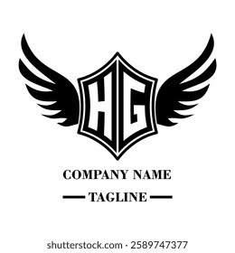 A bold winged shield emblem with customizable initials A-Z. Sleek black-and-white vector, perfect for branding, sports teams, motorcycle clubs, gaming,apparel and High-quality
