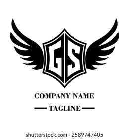 A bold winged shield emblem with customizable initials A-Z. Sleek black-and-white vector, perfect for branding, sports teams, motorcycle clubs, gaming,apparel and High-quality
