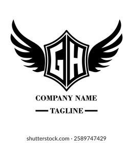 A bold winged shield emblem with customizable initials A-Z. Sleek black-and-white vector, perfect for branding, sports teams, motorcycle clubs, gaming,apparel and High-quality
