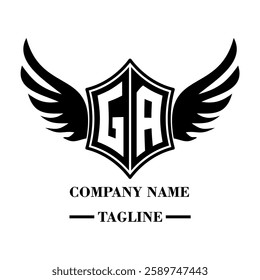 A bold winged shield emblem with customizable initials A-Z. Sleek black-and-white vector, perfect for branding, sports teams, motorcycle clubs, gaming,apparel and High-quality
