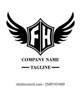 A bold winged shield emblem with customizable initials A-Z. Sleek black-and-white vector, perfect for branding, sports teams, motorcycle clubs, gaming,apparel and High-quality
