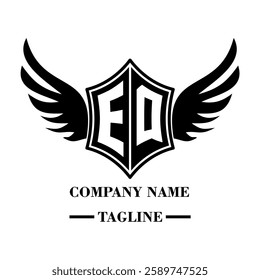 A bold winged shield emblem with customizable initials A-Z. Sleek black-and-white vector, perfect for branding, sports teams, motorcycle clubs, gaming,apparel and High-quality
