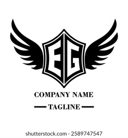 EG A bold winged shield emblem with customizable initials A-Z. Sleek black-and-white vector, perfect for branding, sports teams, motorcycle clubs, gaming,apparel and High-quality
