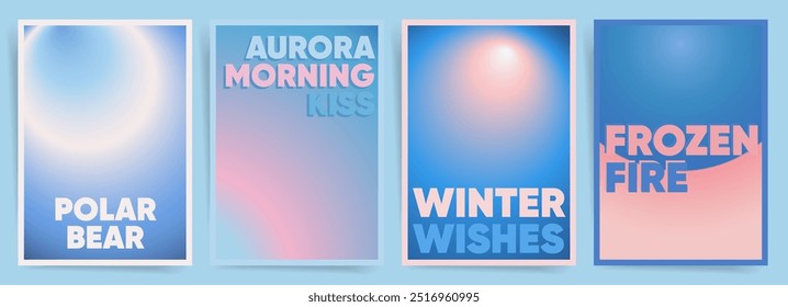 Kühne Winter-Poster-Kollektion mit abstrakten arktischen Themen. Moderne Polar-Szenen und Wintertypografie für Grußkarten und Saisonplakate.