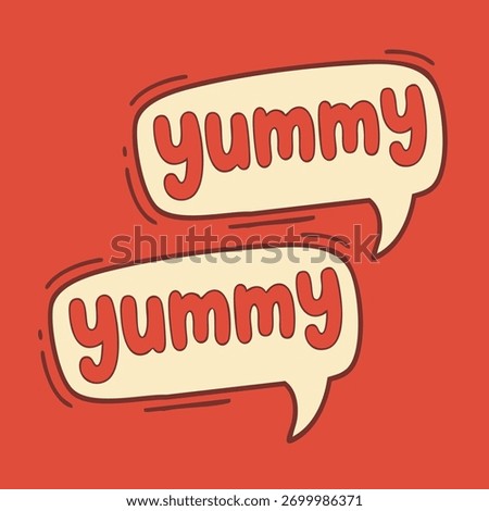 Bold “Yummy Yummy” wording in a cartoon bubble style. Ideal for fast food branding, kids’ menus, bakery labels, social media recipes, and snack packaging.
