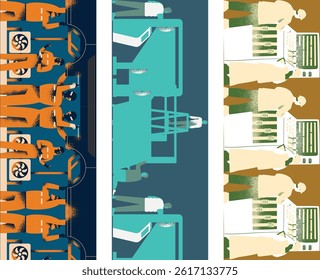 Bold Worker Icon Seamless Pattern Design for May Day Decor

