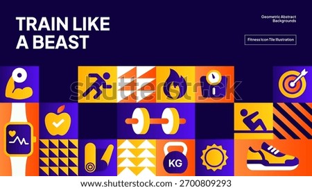 Bold Workout Icon Grid Background - Modern Health and Fitness Pattern for Sports and Active Branding