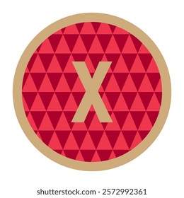 Bold x Design in Red Circle with Gold Border, Modern Vector Icon