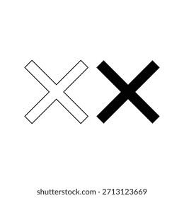 Bold x mark icon or x mark outline icon. Black cross symbol isolated on white background.