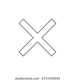Bold x mark outline icon. Black cross symbol isolated on white background.