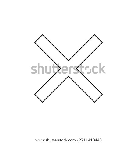 Bold x mark outline icon. Black cross symbol isolated on white background.