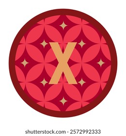 Bold x in Red Circle with Gold Stars and Floral Pattern, Vector Design