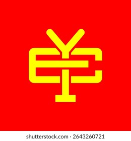 Bold YE Monogram Symbol in Yellow on Red Background – Modern Abstract Logo Design
