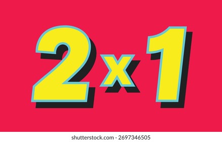 Negrita amarilla 2 x 1 números con contorno azul sobre fondo rojo venta descuento oferta promoción