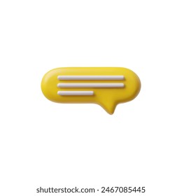 Bold yellow 3D speech bubble icon. Vector illustration of a striking yellow speech bubble with clean white lines, ideal for eye-catching communication prompts in applications and digital marketing.