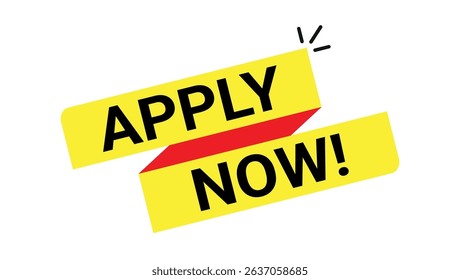 bold yellow apply now banner with black text on white background and red highlight design	