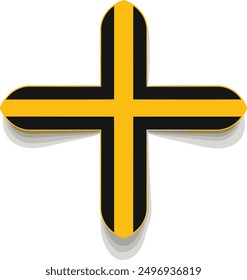 A bold, yellow and black cross with a subtle drop shadow