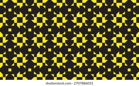 Patrón geométrico negro amarillo. Repetir cuadrados y triángulos en una fuerte paleta amarillo-negro crea una imagen audaz y dinámica