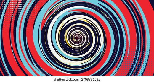 A bold yellow, blue and red, white comic-style explosion background. modern vector.