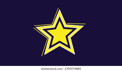 A bold yellow five-pointed star with a white and black outline and sketch details on a dark navy blue background.