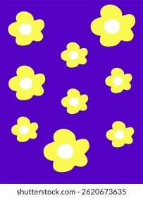 Bold yellow flower graphics set against a strong purple base, creating a modern and eye-catching layout.