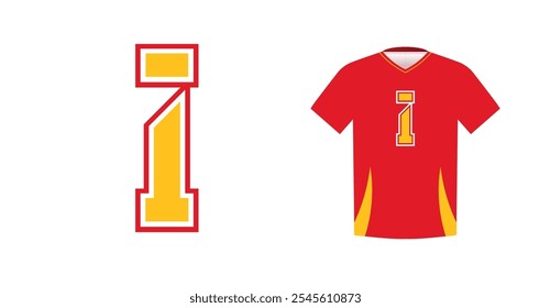 Bold yellow letter I with red outline, varsity sports emblem design on red athletic jersey. Ideal for sports team logos, college branding, athletic apparel. Vector illustration