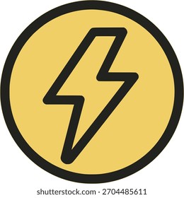 A bold yellow lightning bolt in a circle icon with outline