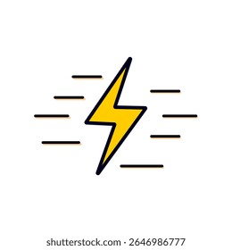 A bold yellow lightning bolt surrounded by horizontal lines, symbolizing fast charging, high power, or quick energy transfer.