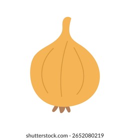 Cebola amarela ousada com forma em camadas e raízes terrosas, perfeita para cozinhar capas de tutoriais, gráficos de especiarias ou ilustrações de colheita sazonal.