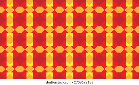 Bold yellow and red geometric seamless pattern with repeating diamond and rectangular shapes. Vibrant, modern, and ideal for backgrounds and prints