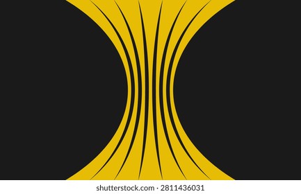 A bold yellow ribbon shape narrows sharply at the center, creating an hourglass or funnel-like silhouette against a solid black background, with thin curved lines running through it like taut strings or threads. The high-contrast, symmetrical composition gives the design a bold, minimalist look that works well as a standalone logo, icon, or symbol, as well as a striking background element. This simple geometric illustration has a modern, tech-inspired feel, well suited for branding, technology, and abstract design projects that need a clean, high-impact visual. Its clean lines and strong contrast also make it effective for posters, banners, and digital media.