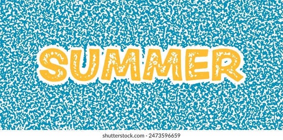 Bold yellow "SUMMER" text on a blue textured background. Vector illustration for seasonal themes, summer events, and promotions.