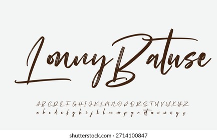 A bold yet elegant handwritten font that captures a realistic signature style, great for personal logos and stationery. 