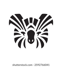 A bold zebra head logo with tribal-inspired symmetry exudes strength, agility, and wildness. Ideal for branding, sports teams, wildlife groups, apparel, gaming, and digital projects.