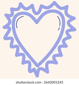 Bold zigzag heart frame in hand drawn cartoon style. Ideal for romantic designs, Valentine’s Day graphics, posters, girly themes, or kids' party invitations. Playful and eye-catching frame element.