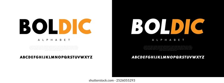 Fonte do alfabeto urbano geométrico moderno criativo boldic. Abstrato digital futurista, jogo, techno, robô, música, logotipo, esporte, tipografia de tecnologia mínima. Ilustração de vetor numérico simples