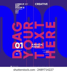 A boldly creative poster with large red typography overlaid on a dynamic blue background, ideal for contemporary musical and artistic promotions.