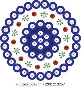 Boleslawiec Polish pottery round vector pattern with berries and leaves