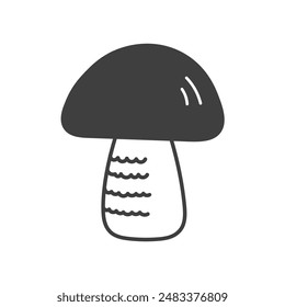 Boletus or Cep Mushroom Doodle Line Icon. Hand drawn forest fungus symbol. Food Ingredient sketch. Outline vector illustration.